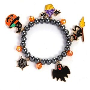 1pc Halloween Pumpkin Lantern,  Hat & Ghost Stone Beaded bracelet